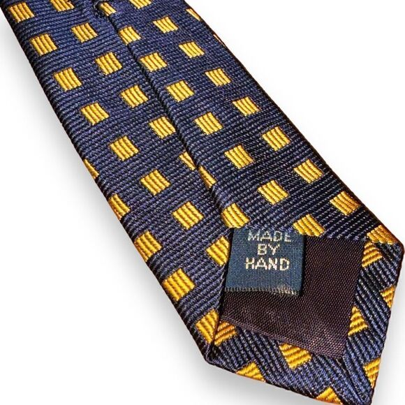 Polo Ralph Lauren Navy & Gold Check Handmade in USA 100% Silk Tie - Picture 5 of 5